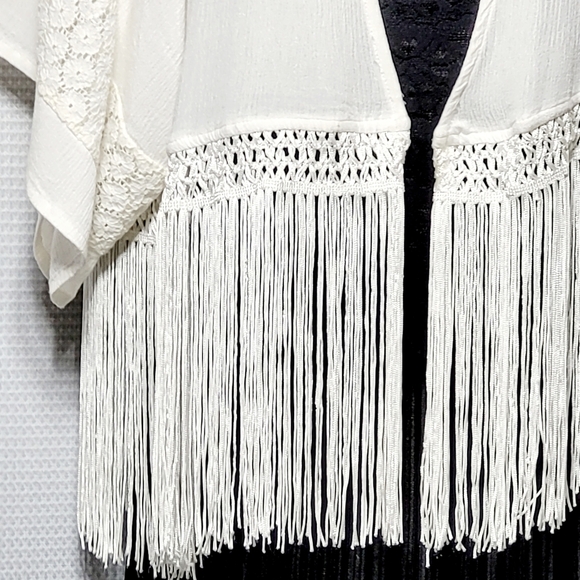 Vintage Havana White Lace & Fringed Boho Duster Cardigan Wrap Women's (L**) - Picture 3 of 6